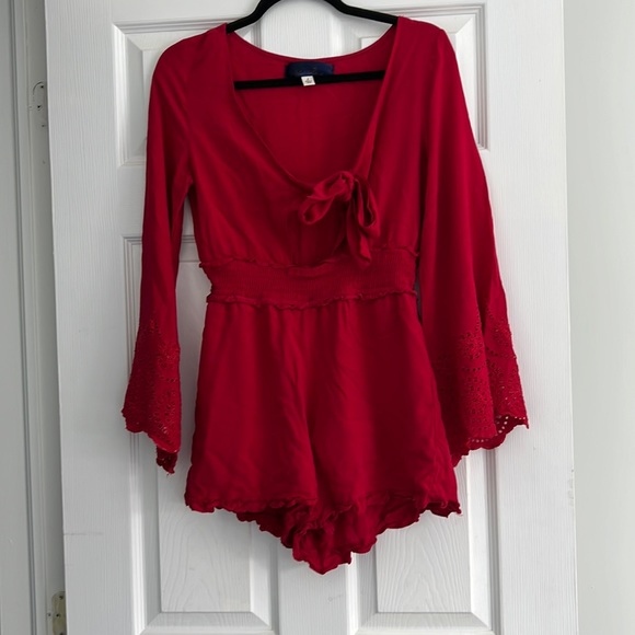 Red Lace Romper - Picture 1 of 6